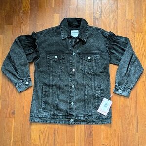 NWT Avec Les Filles Acid Wash Black Denim Jacket Size S